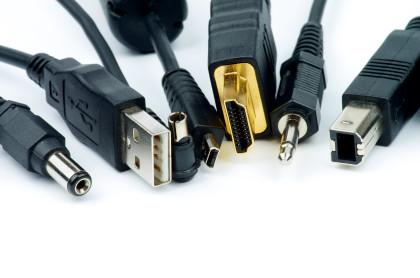 Various Plugs and Jacks with USB, HDMI, Sound and other Connectors isolated on white background